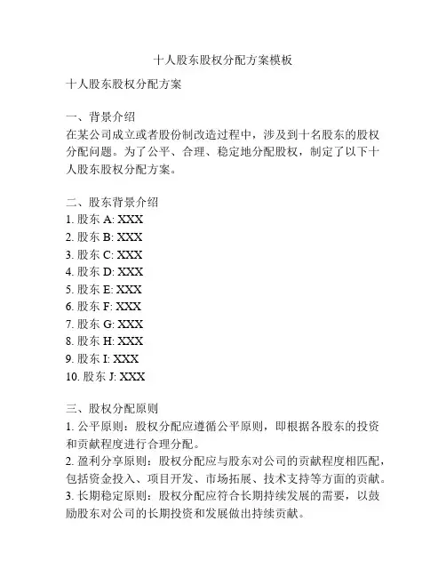 十人股东股权分配方案模板