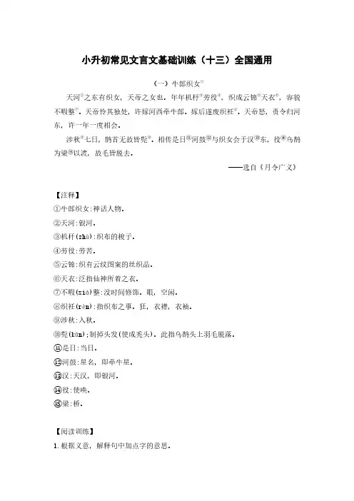 六年级下册语文试题  2020年小升初试卷—文言文基础训练(十三)含答案全国通用