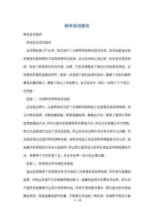 制冷实训报告
