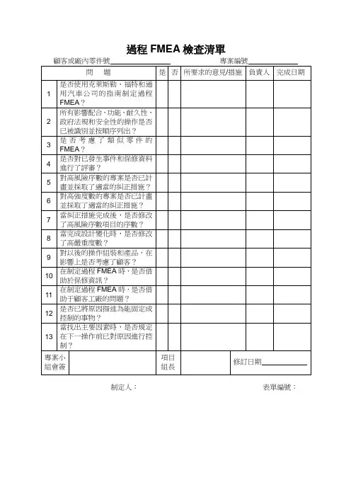 过程FMEA检查清单_A(1)