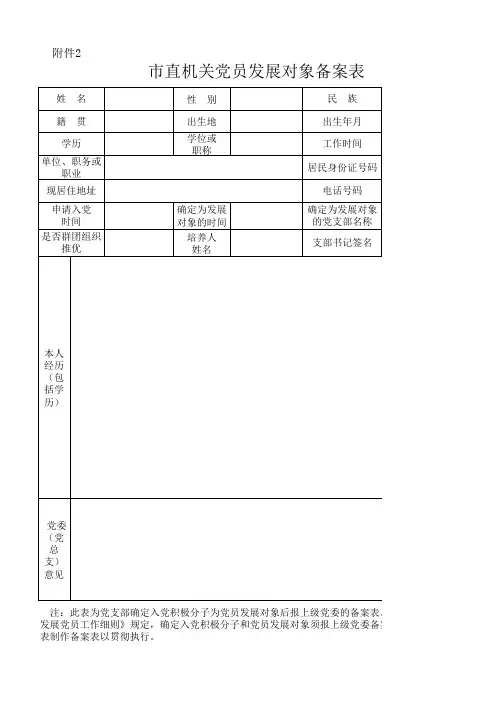 市直机关党员发展对象备案表