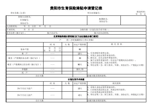 生育保险津贴申请登记表