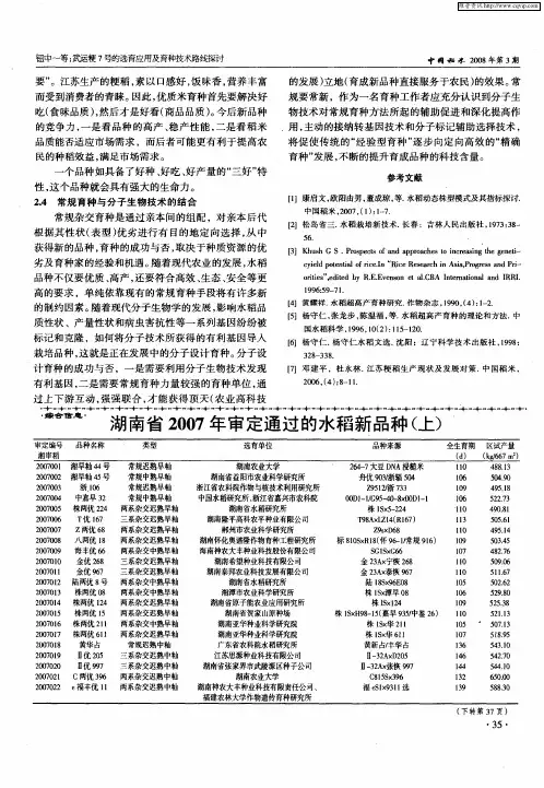 湖南省2007年审定通过的水稻新品种(上)