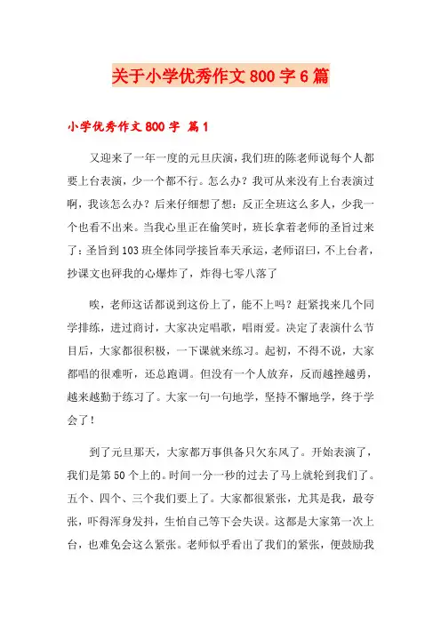 关于小学优秀作文800字6篇