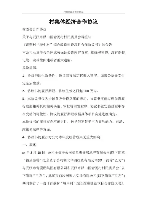 合同范文 村集体经济合作协议