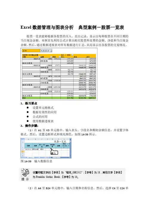Excel数据管理与图表分析  典型案例-股票一览表