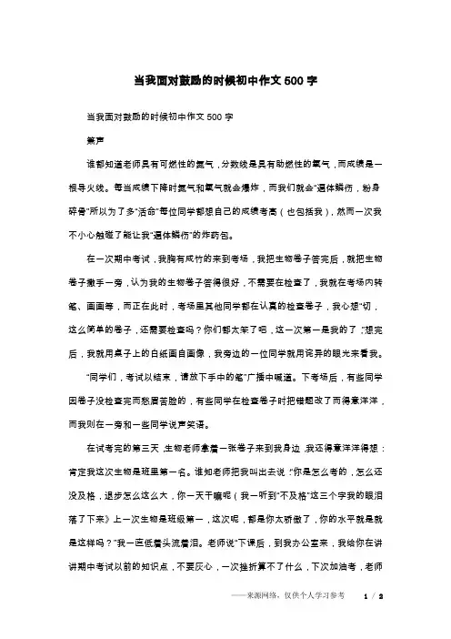 当我面对鼓励的时候初中作文500字