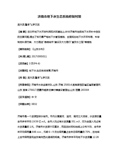 济南市地下水生态系统修复对策