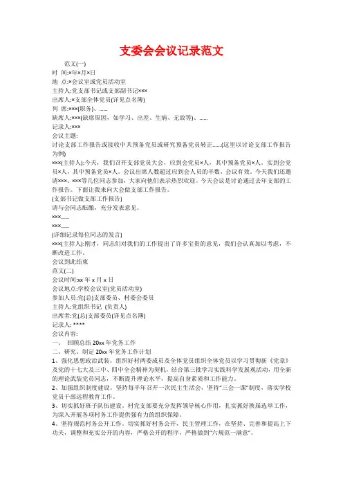 支委会会议记录范文
