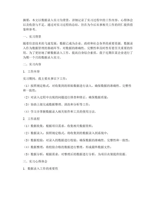 数据录入实习报告总结