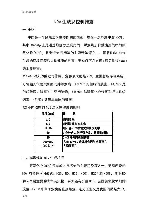 NOx生成及控制要求措施