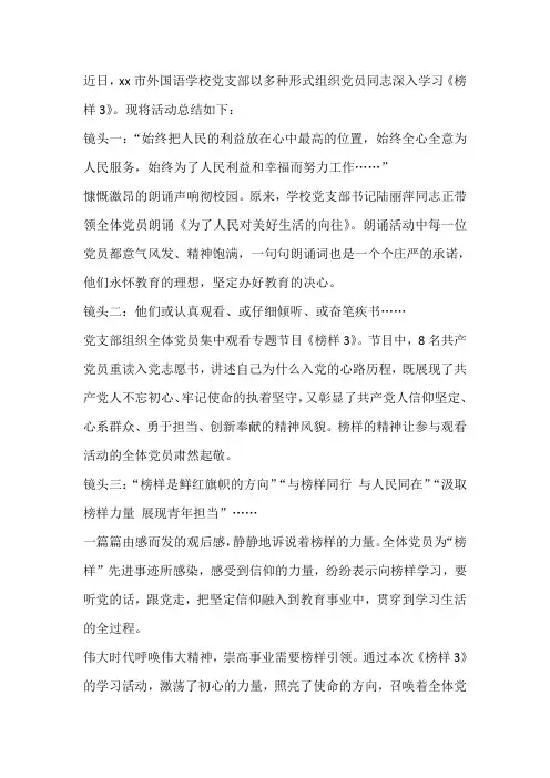 党支部“学习《榜样3》”活动总结