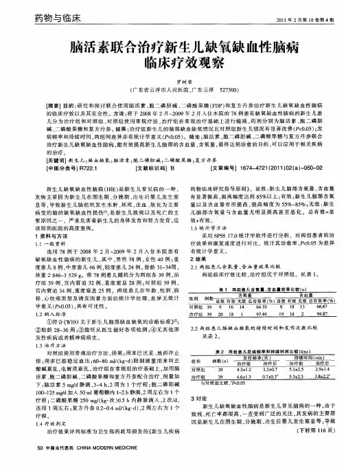 脑活素联合治疗新生儿缺氧缺血性脑病临床疗效观察