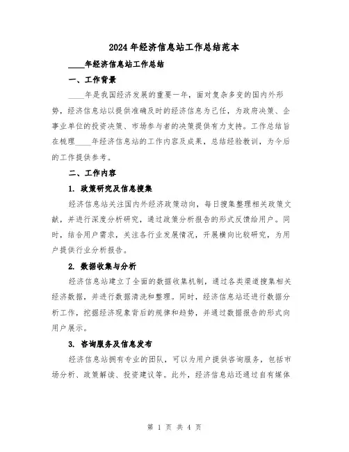 2024年经济信息站工作总结范本（2篇）