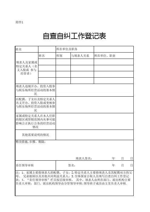 自查自纠登记表