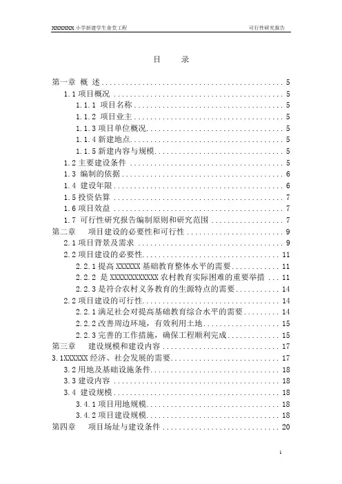 XXX小学新建学生食堂工程可行性研究报告