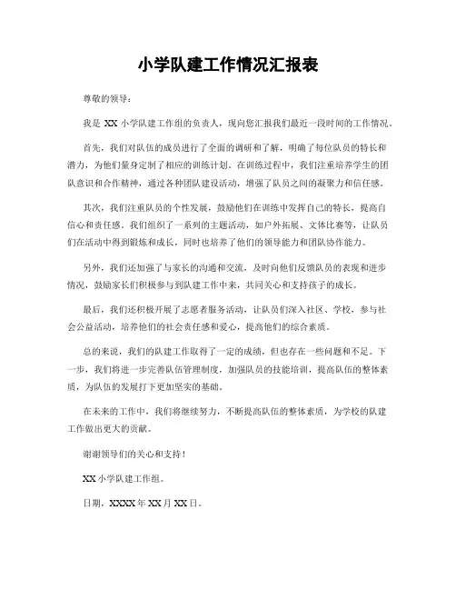 小学队建工作情况汇报表
