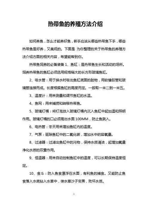 热带鱼的养殖方法介绍