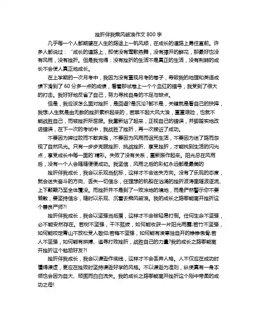 挫折伴我乘风破浪作文800字