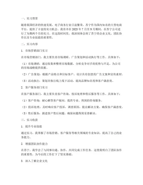 苏宁实习工作总结报告