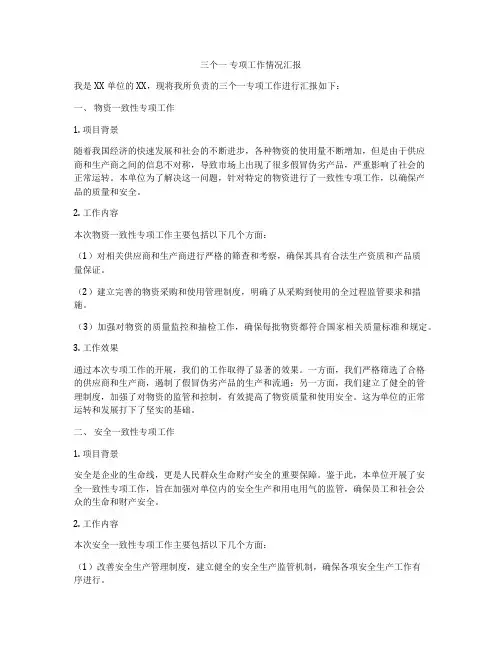 三个一 专项工作情况汇报