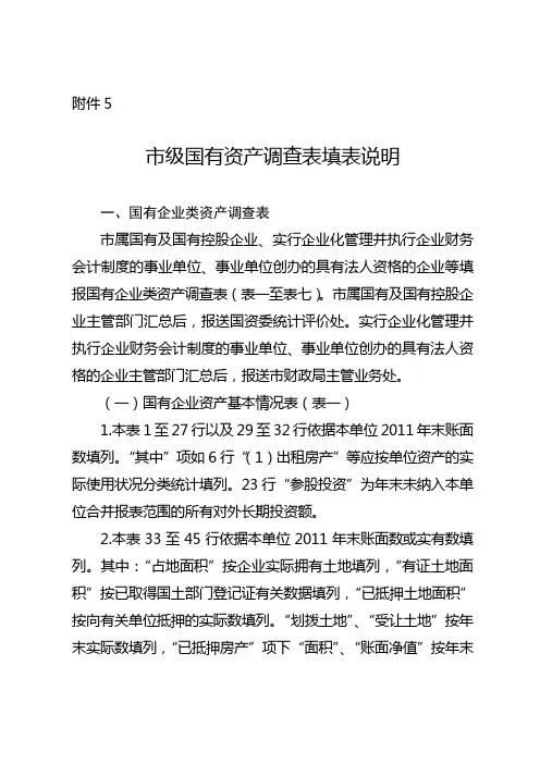 国有资产填表说明