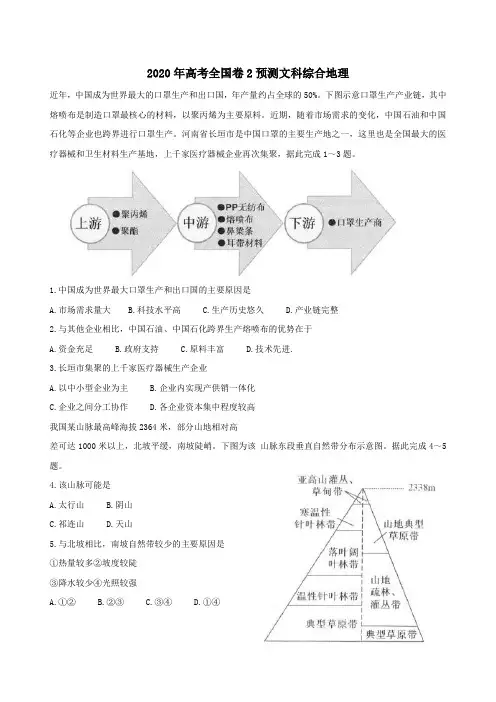 2020年高考全国卷2预测文科综合地理