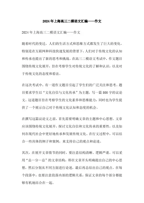 2024年上海高三二模语文汇编——作文
