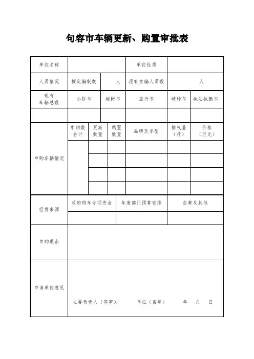 镇江市公务用车更新、购置审批表