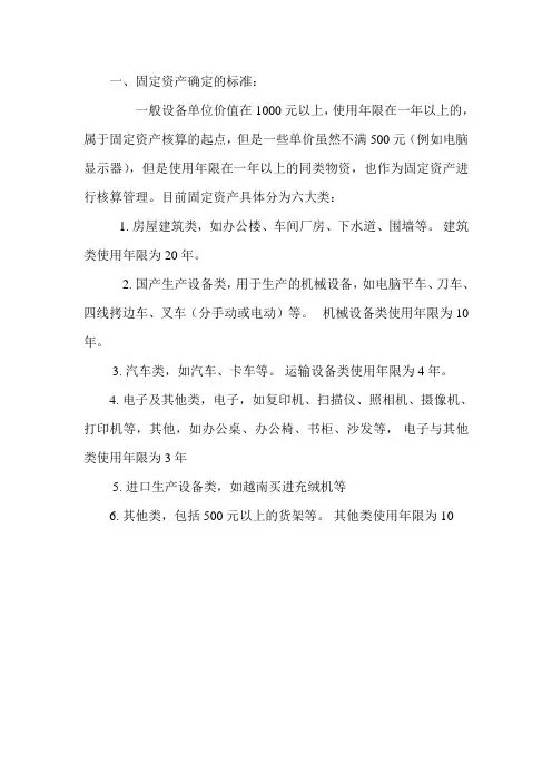 固定资产确定的标准