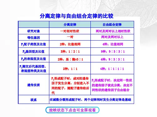 2018_2018学年高中生物1.2孟德尔的豌豆杂交实验二知识表格分离定律与自由组合定律的比较素材新人教版必修