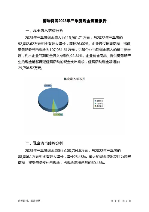 300228富瑞特装2023年三季度现金流量报告