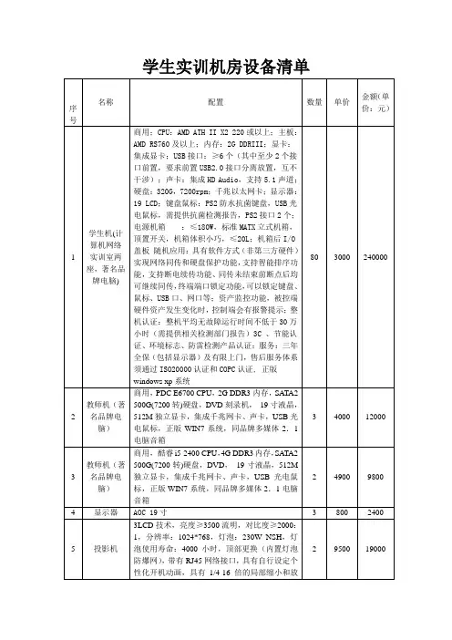 学生实训机房设备清单