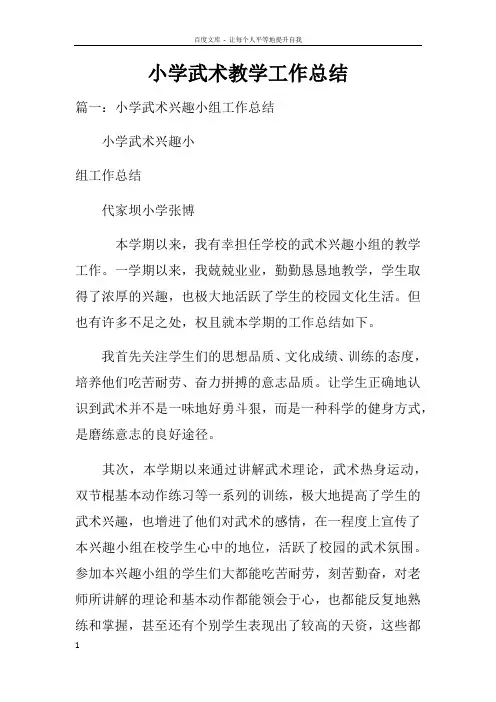 小学武术教学工作总结doc