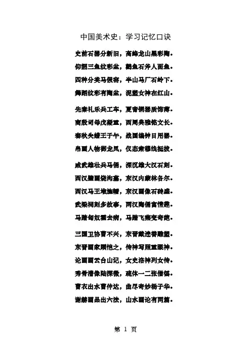 中国美术史学习记忆口诀