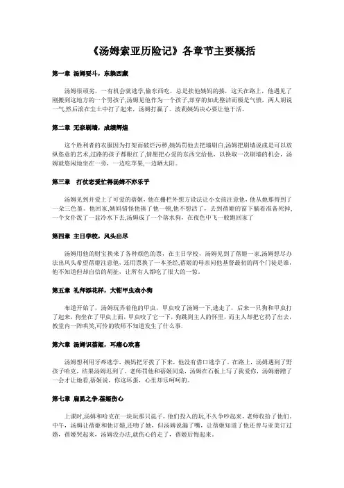 《汤姆索亚历险记》各章节主要概括