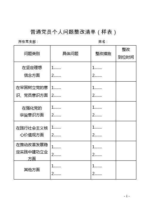 普通党员个人问题整改清单