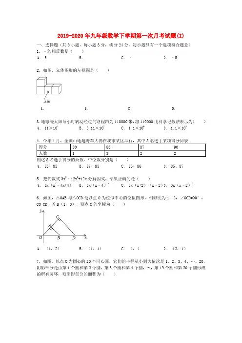 2019-2020年九年级数学下学期第一次月考试题(I)