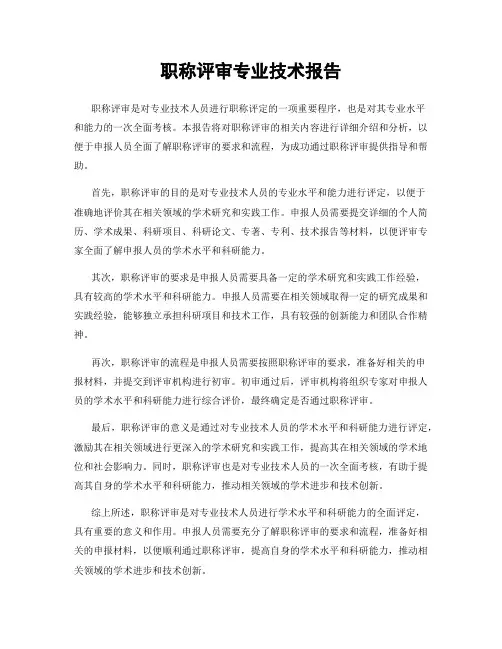 职称评审专业技术报告