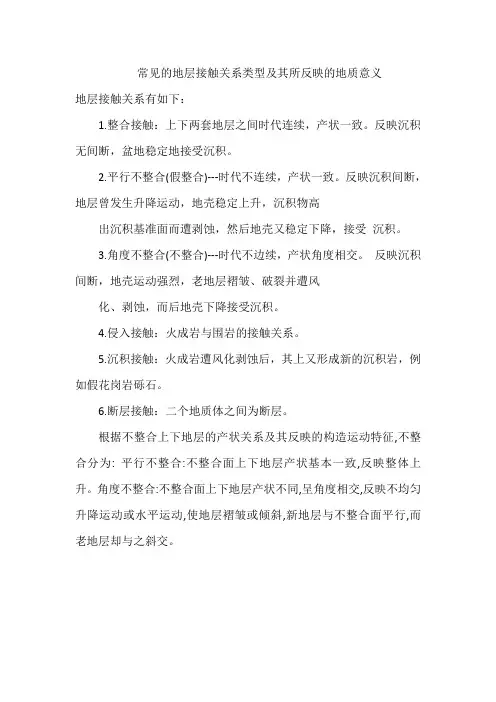 常见的地层接触关系类型及其所反映的地质意义