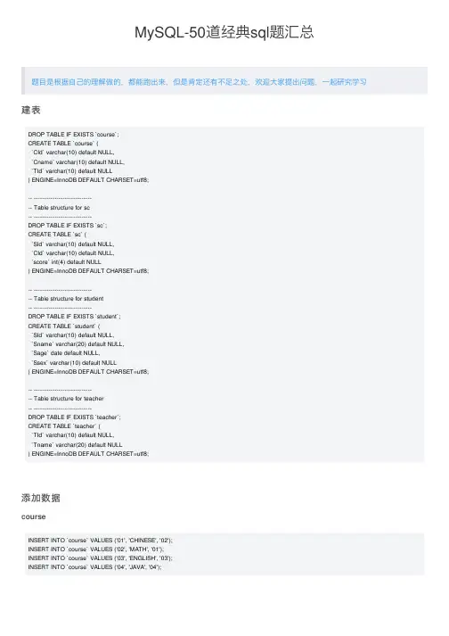 MySQL-50道经典sql题汇总