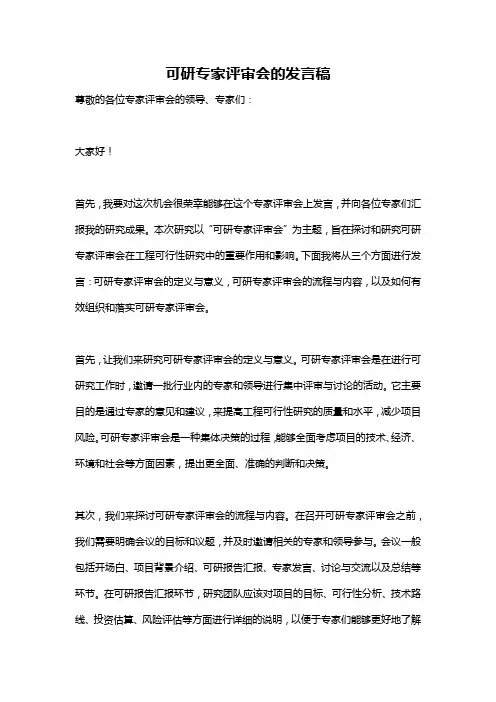可研专家评审会的发言稿