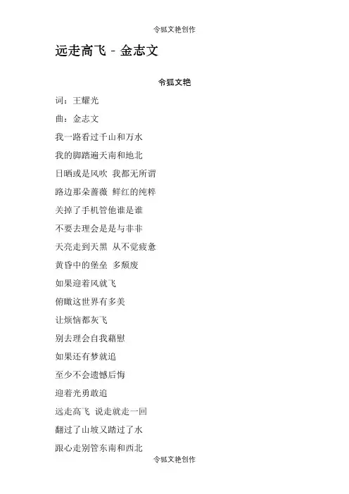 远走高飞金志文歌词之令狐文艳创作