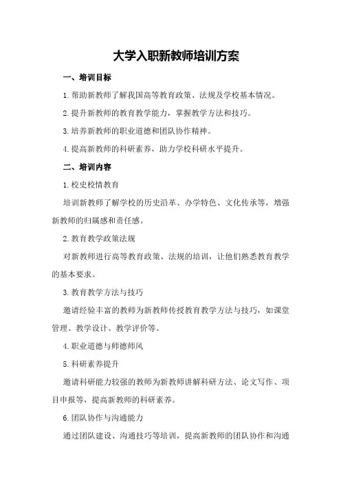 大学入职新教师培训方案