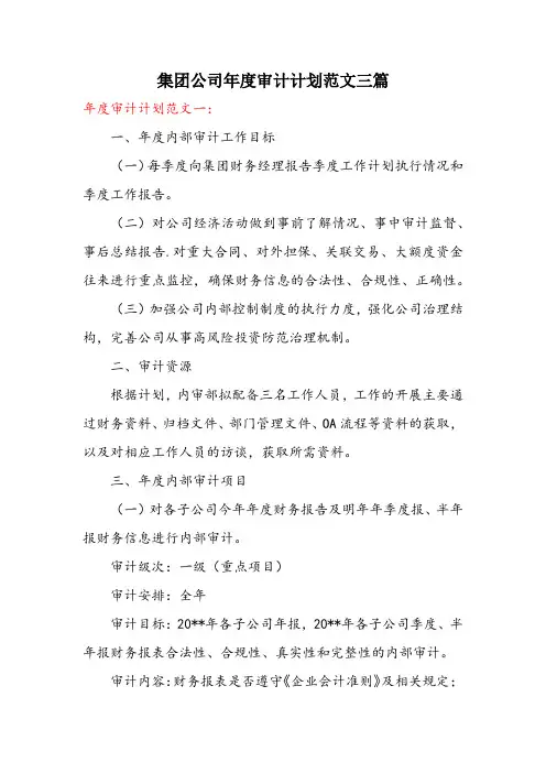 集团公司年度审计计划范文三篇