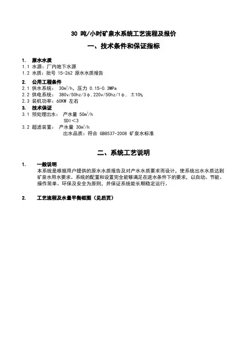 30吨小时矿泉水水处理方案