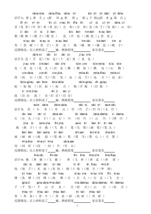 苏教版第二册拼音及组词汇总