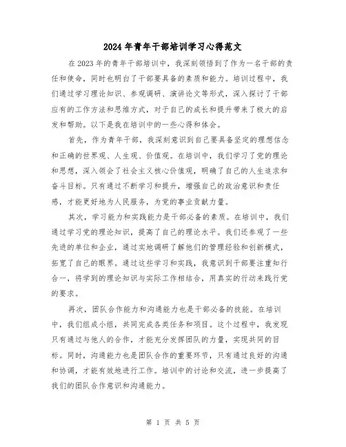 2024年青年干部培训学习心得范文(2篇)