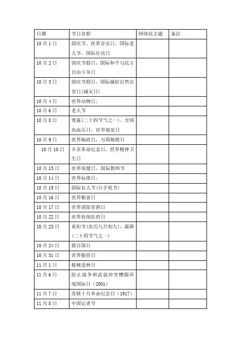 10月份节日