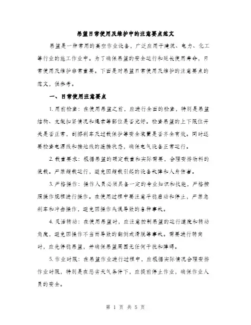 吊篮日常使用及维护中的注意要点范文（二篇）